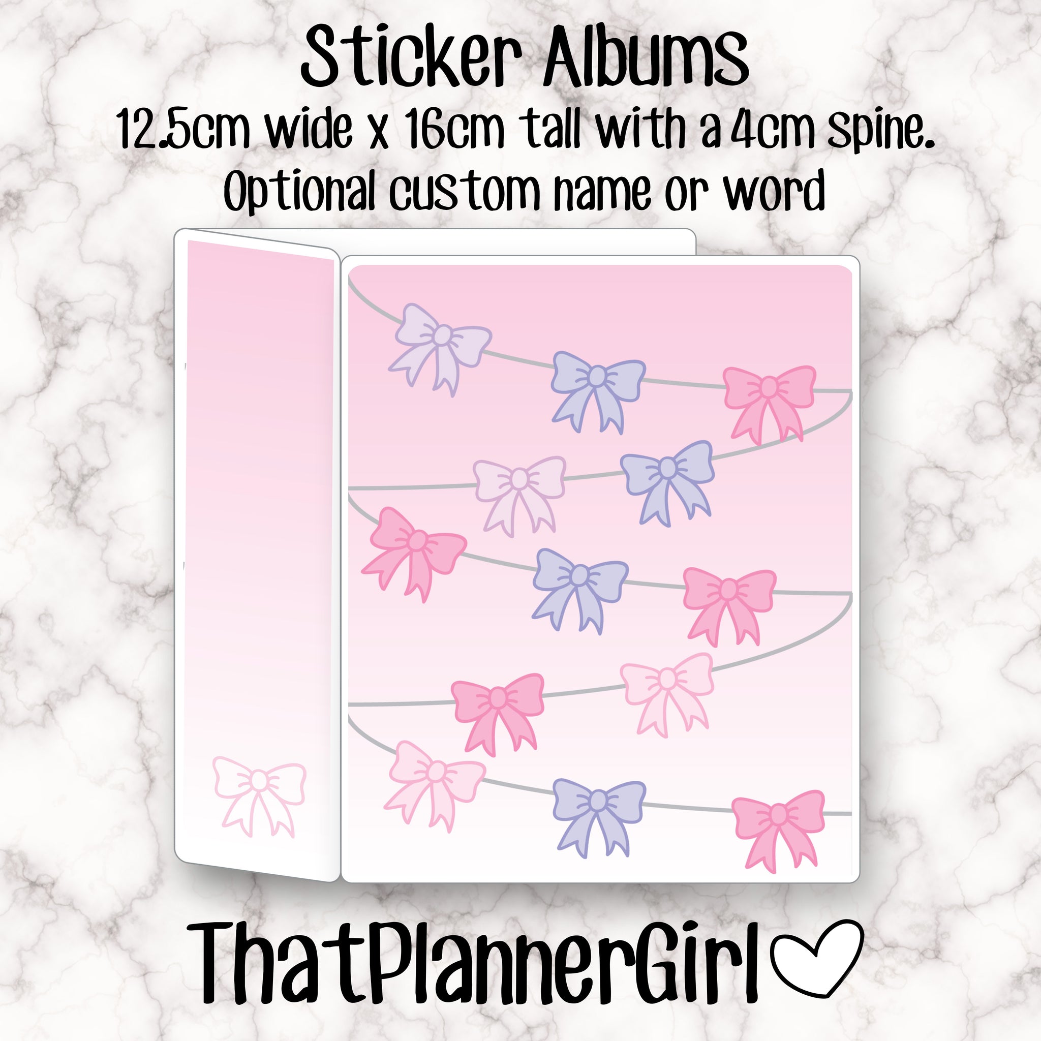 "String of Bows" Sticker Album - 60 clear sleeves per album - Suitable for small sticker sheets!