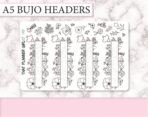 A5 Floral Bullet Journal Header Stickers | D121