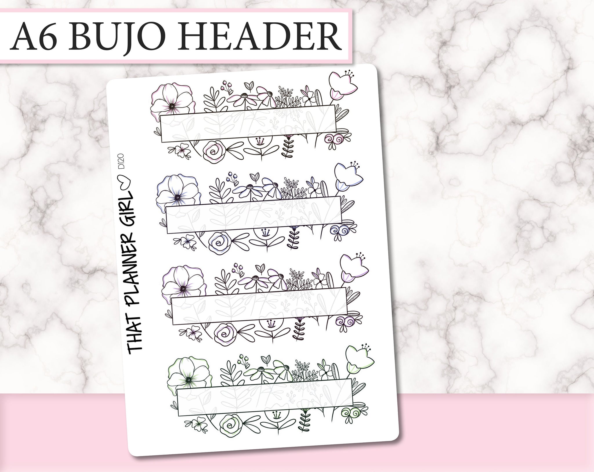 A6 Floral Bullet Journal Header Stickers | D120