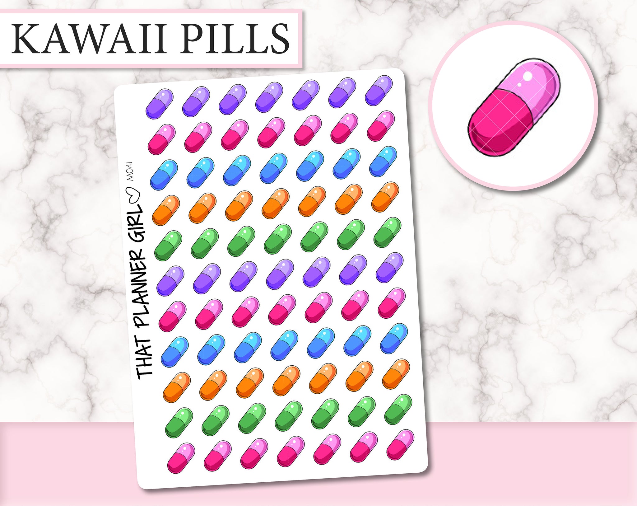 Kawaii Rainbow Pills / medication Icons | M041